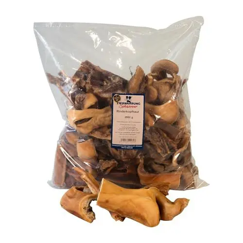 Produktbild: Tiernahrung Schwenner - Kurze Rinderkopfhaut für Hunde getrocknet – Vorratspack – Dog Snacks – Hunde Zahnpflege – 2500g 8-18 cm