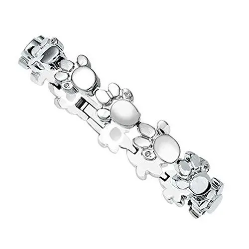Produktbild: Tatzen Tierpfote Edelstahl Magnet Armband Magnetix Design Pfote Hund Katze glitzernde hochpräzise Kristalle Energetix 4you 2153 silber CNC S/M
