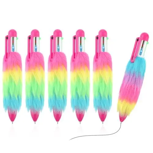 Produktbild: TIESOME 6 in 1 Mehrfarbiger einziehbarer Kugelschreiber, 0.5 mm Mehrfarbig Stifte Versenkbare Kugelschreiber Einziehbarer Gel-Tintenstift Plüsch-Shuttle-Stifte für Büro Schulbedarf Studenten Kinder