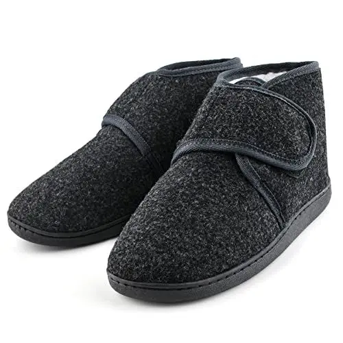 Produktbild: TIESTRA Warm Hausschuhe Herren Winter Kunststoffe Lammfell Diabetiker Hausschuhe Breiter Fuß Filzpantoffeln Mit Memory Foam Sohle, Filz Herrenhausschuhe Mit Klettverschluss Flach,Größe 43