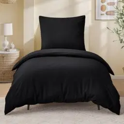 Produktbild: Tifschlaf Bettwäsche 135x200 2teilig Schwarz - Bettbezüge 135 x 200 cm Set mit 1 Kissenbezüge 80x80cm, Oeko-TEX Bettwäsche-Sets aus Mikrofaser mit Reißverschluss Weich und Bügelfrei