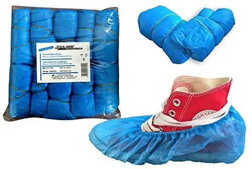 Produktbild: Tiga-Med Überschuhe Einmal CPE OP Schuhüberzieher 100 Stück Marke blau Einmalschuhe Überziehschuhe Einweg Schuhüberzug