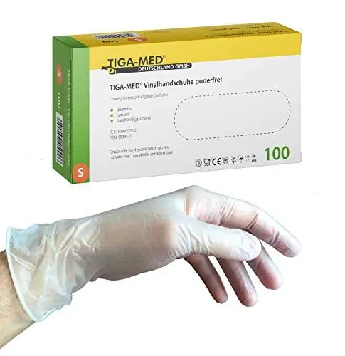 Produktbild: Tiga-Med Vinylhandschuhe puderfrei Größe: Small Einmalhandschuhe aus Vinyl 100 Stück Einweg- Handschuhe ohne Latex