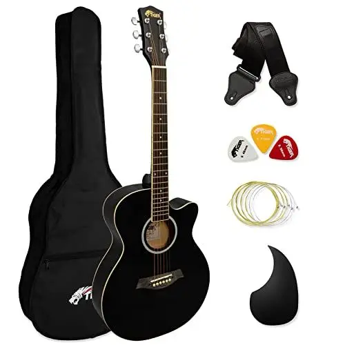 Produktbild: TIGER ACG1-BK Small Body Akustikgitarre, mit Stahlsaiten bespannte Akustikgitarre für Anfänger, Schwarz
