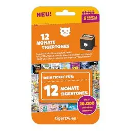 Produktbild: tigermedia tigertones-Ticket NEU 12 Monate Streaming tigerbox TOUCH 20.000 Hörspiele Hörbuch Kindermusik mit 5 individuellen Profilen Geschenkidee