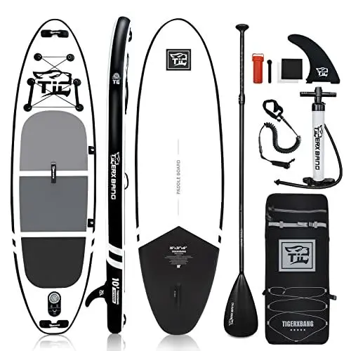 Produktbild: TIGERXBANG Aufblasbare SUP Boards Stand Up Paddleboarding 305x80x15cm mit hochwertigem SUP-Zubehör, Allround-Paddle-Boards für Erwachsene/Kinder, Defender Collection Schwarz