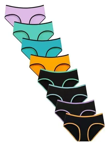 Produktbild: TIICHOO Mädchen Unterhosen Baumwolle Unterwäsche Teenager Bequeme Schlüpfer 8er Pack (XL(Mädchen 14-16 Jahre alt), 4Schwarz/4Mehrfarbigz)