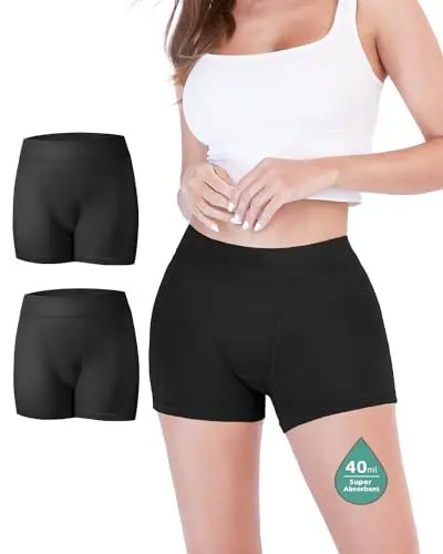 Produktbild: TIICHOO Periodenunterschwäsche Starke Blutung Damen Boxershorts Hohe Taille Perioden Unterwäsche 2er Pack(Large, Schwarz)