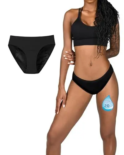 Produktbild: TIICHOO Periodenunterschwäsche Starke Blutung Saugstarke Wochenbett Menstruations Bikini Hose für Frauen Mädchen 1er Pack (M, 1 Schwarz)