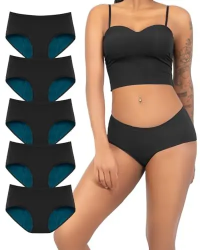 Produktbild: TIICHOO Periodenunterschwäsche Starke Blutung Weich Perioden Unterwäsche Damen Periodenslip 5er Pack(3XL, Schwarz)