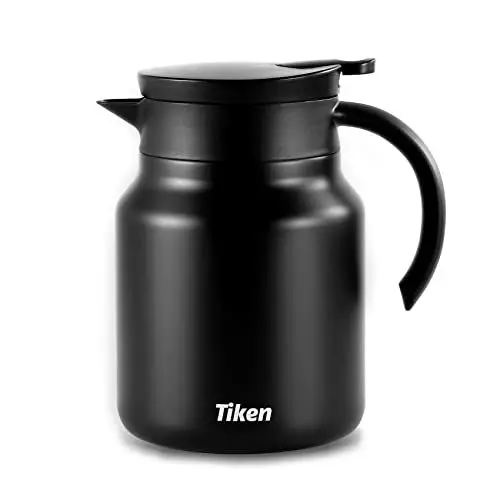 Produktbild: Tiken 1L Thermoskanne aus Doppelwandingem Edelstahl Isolierkanne Kaffeekanne mit Quick Tip Verschluss