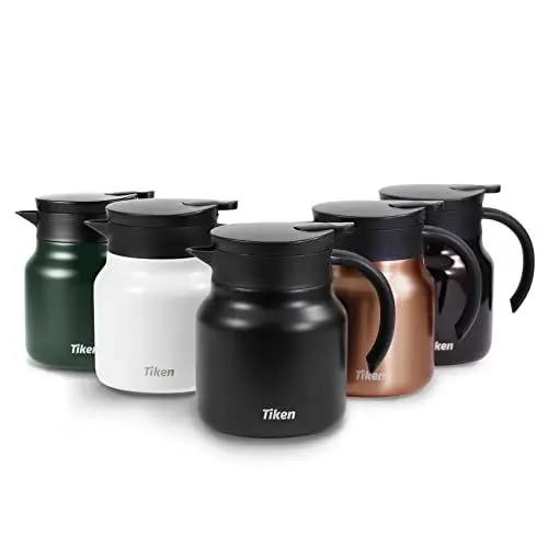 Produktbild: Tiken 800ml Thermoskanne aus Doppelwandingem Edelstahl Isolierkanne Kaffeekanne mit Quick Tip Verschluss