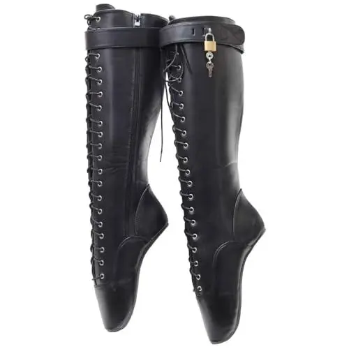 Produktbild: TIKENBST High Heels 18cm Heelless Ballet Schuhe Lackleder Knie Mid Calf Stiefel,Black-41