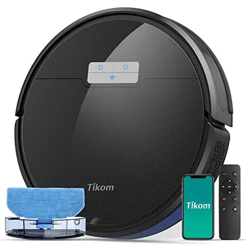 Produktbild: Tikom G8000 Pro Saugroboter mit Wischfunktion 2 in 1, Staubsauger Roboter, 4500Pa Starke Saugkraft Roboterstaubsauger, Selbstaufladend, WLAN, 150Mins Max, für Tierhaare, Teppich, Hartboden
