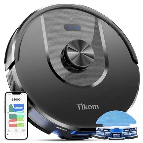 Produktbild: Tikom Saugroboter mit Wischfunktion, L8000 Staubsauger Roboter mit LiDAR-Navigation, 45dB Roboterstaubsauger, 150 Mins Max, 14 No-Go-Zonen, 20 Virtuelle Wand, Gut für Tierhaare, Teppich, Hartboden