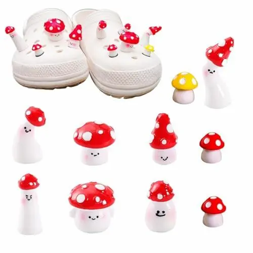 Produktbild: tikono 10 Stück Pilz Kroko-Charms für Crocs Clog Sandalen 3D Harz DIY Schuh Dekoration Zubehör für Jungen Mädchen Party Geschenk, Kunststoff