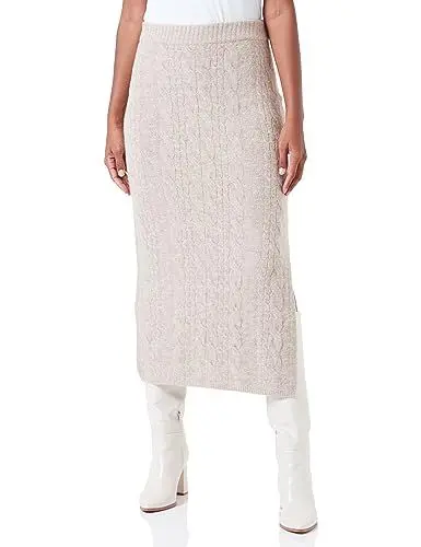 Produktbild: TILDEN Damen Strick Midirock Skirt, Beige Melange, Medium/Large