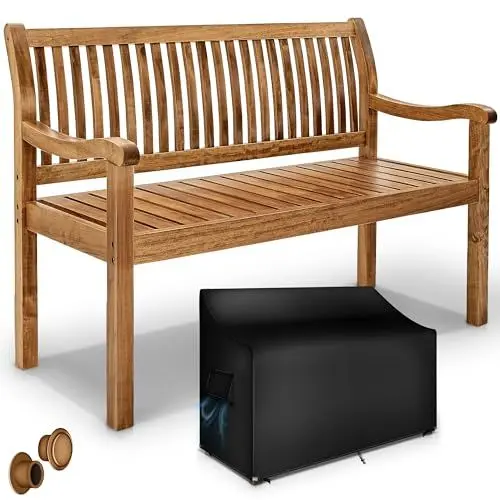 Produktbild: tillvex Gartenbank Holz 2-3 Sitzer inkl. Abdeckung wetterfest 125 cm | Parkbank Massivholz | Balkonbank Sitzbank 320 kg belastbar | Holzbank Gartenmöbel für Balkon, Terrasse & Garten