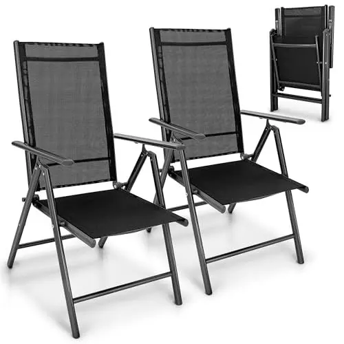 Produktbild: tillvex Gartenstuhl 2 Stück klappbar aus Aluminium | Hochlehner mit Armlehnen | Klappstuhl verstellbar | Klappsessel Balkon Garten Terrasse (Anthrazit)