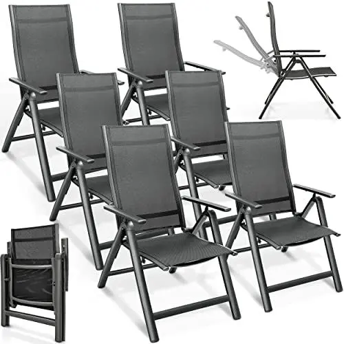 Produktbild: tillvex Gartenstuhl Premium 6er Set klappbar aus Aluminium | Hochlehner mit Armlehnen | Klappstuhl verstellbar | Klappsessel Balkon Garten Terrasse (Anthrazit)