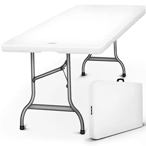 Produktbild: tillvex Gartentisch klappbar Kunststoff 180x75cm | Buffettisch mit Tragegriff | Klapptisch für Garten Terrasse und Balkon | Campingtisch 6 Personen