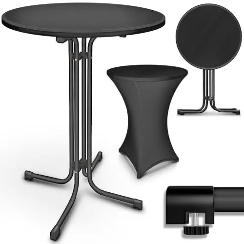 Produktbild: tillvex® Gastro Stehtisch klappbar 2er Set Ø80cm mit Husse | Bistrotisch FERTIG MONTIERT | Klapptisch rund - wetterfester Partytisch | Gartentisch Indoor & Outdoor