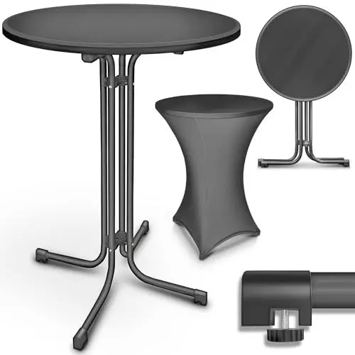 Produktbild: tillvex® Gastro Stehtisch klappbar Ø70cm mit Husse | Bistrotisch FERTIG MONTIERT | Klapptisch rund - wetterfester Partytisch | Gartentisch Indoor & Outdoor