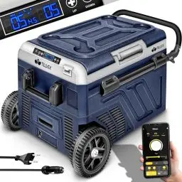 Produktbild: tillvex® Kompressor Kühlbox elektrisch 50 Liter | Elektrische Gefrierbox mit APP & Smart-Steuerung, LCD-Touch, USB-Anschluss 12/24 V 230V | Kühlschrank bis -20 °C Auto, Lkw, Boot, Reisemobil, Camping