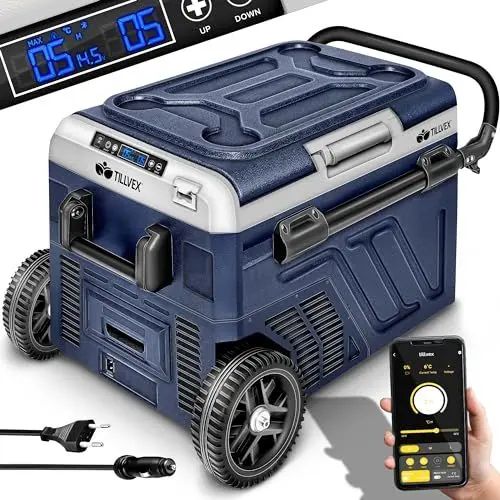 Produktbild: tillvex® Kompressor Kühlbox elektrisch 60 Liter | Elektrische Gefrierbox mit APP & Smart-Steuerung, LCD-Touch, USB-Anschluss 12/24 V 230V | Kühlschrank bis -20 °C Auto, Lkw, Boot, Reisemobil, Camping