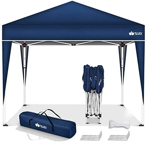 Produktbild: tillvex Pavillon 3x3m wasserdicht | Pop-Up Faltpavillon höhenverstellbar | Gartenzelt UV Schutz 50+ | Partyzelt mit Tasche für Garten (Blau)