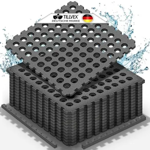 Produktbild: tillvex® Pool Bodenschutzmatte 12 Stück mit Löchern 51x51cm | Unterlegmatte Pool & Planschbecken | Poolmatte Bodenmatte Outdoor | Poolunterlage Bodenschutz Matten Whirlpool Fliesen wärmeisolierend