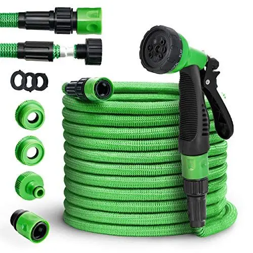 Produktbild: tillvex flexiSchlauch - Flexibler Gartenschlauch 7.5m ausgedehnt, Testurteil GUT, verbesserte Version 2019, Wasserschlauch flexibel, Gartenteichschlauch dehnbar, grün