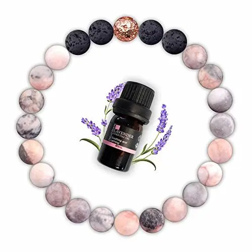 Produktbild: TILOVE Armband aus Lavastein und rosafarbenem Zebrajaspis mit ätherischem Lavendelöl, Armband aus Naturstein, Chakraarmband zur Verbreitung ätherischer Öle, Yoga-Meditationsarmband