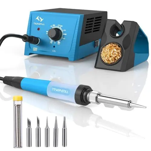 Produktbild: Tilswall Lötstation 65W Lötkolben Set 200°-480°, mit 5 Ersatzspitzen und Lötzinn, einstellbarer Temperatur, eingebaute Transformator, Lötset für Schule Labor Hobby