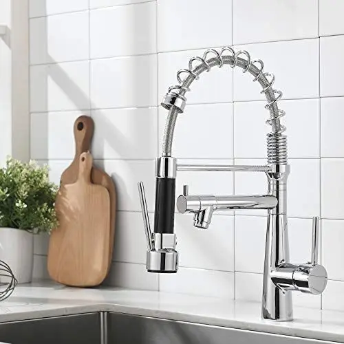 Produktbild: TIMACO Wasserhahn Küche Chrome Küchenarmatur mit Spiralfeder, 360°Schwenkbare Spültischarmaturen mit Zwei Auslauf,Wasserhahn Küchen & Brause ausziehbar- Hochdruck