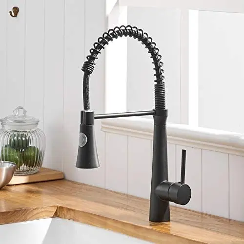 Produktbild: TIMACO Wasserhahn Küche Schwarz,Hochdruck Küchenarmatur mit Brause Ausziehbar,Spültischarmatur 360° Drehbar Mischbatterie Spiralfederarmatur,Küche Armatur mit Zwei Sprühfunktionen,Aus Kupfer