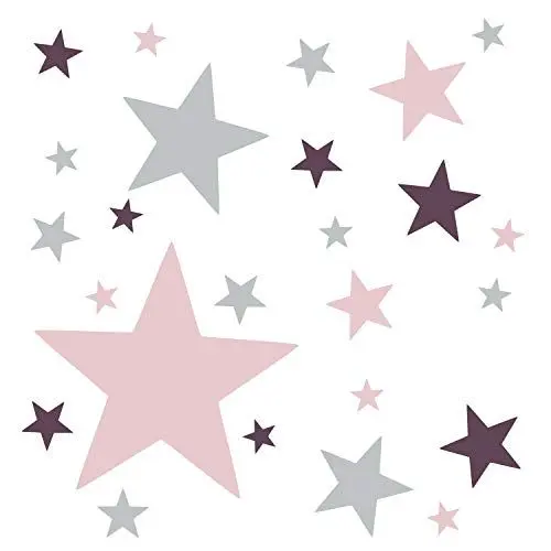 Produktbild: Timalo® 60 Stück Wandtattoo Kinderzimmer XL Sterne Pastell Wandsticker – Aufkleber | 73094-SET27 | altrosa aubergine hellgrau
