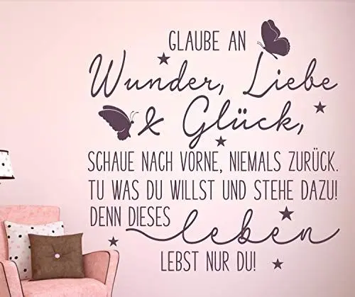 Produktbild: timalo® Wandtattoo Wohnzimmer Aufkleber Spruch - Glaube an Wunder Liebe und Glück | 11005-Warmgrau-M-80x80