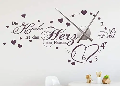 Produktbild: timalo® XXL Wanduhr Wohnzimmer Wandtattoo mit Uhrwerk – DIY Uhr zum Aufkleben – Die Küche ist das Herz des Hauses | 76058-Anthrazit-M-100x50-Uhr-silber
