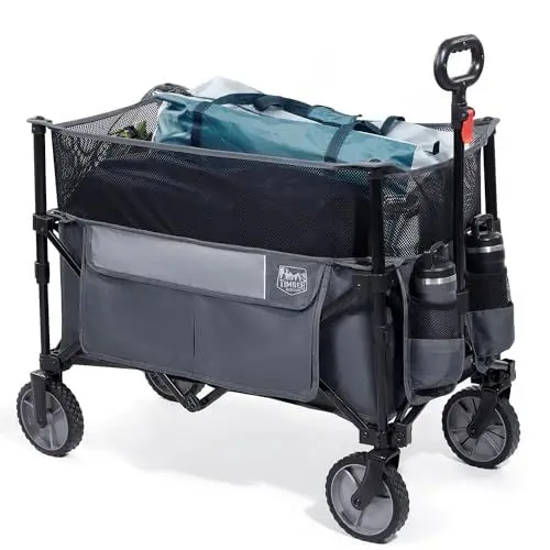 Produktbild: TIMBER RIDGE Bollerwagen Faltbar XXXL 225L Transportwagen Klappbar Einstellbarer Kapazität mit Verstellbarem Griff Seitentasche Getränkehalter Gartenwagen Handwagen Alle Gelände für Garten Camping