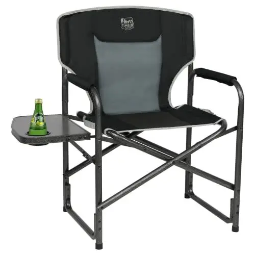 Produktbild: TIMBER RIDGE Campingstuhl Faltbar 180kg Ultraleicht 3,3kg Regiestuhl klappbar mit Seitentisch Getränkehalter Angelstuhl Aluminium tragbar für Camping Angeln Strand Picknick Garten Festival