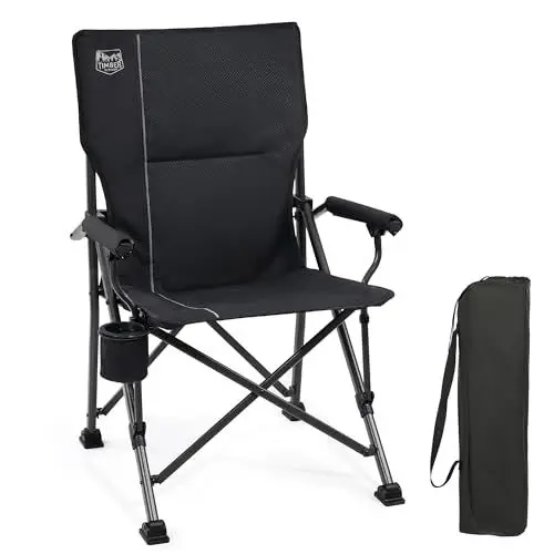 Produktbild: TIMBER RIDGE Campingstuhl faltbar 150kg hohe Rückenlehne Klappstuhl Camping tragbar mit Getränkehalter Harte Armlehne Angelstuhl für Picknick Garten Balkon und Sportveranstaltungen