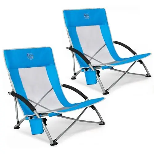 Produktbild: TIMBER RIDGE 2er Strandstuhl Klappbar leicht Campingstuhl Faltbar mit Niedrigen Stuhlbeinen Atmungsaktiver Netzstoffrückenlehne Blau 150kg belastbar
