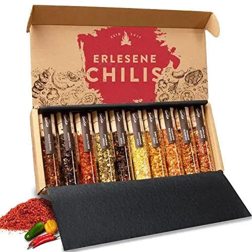 Produktbild: TIMBER TASTE® Scharfes Chili Gewürze Geschenkset für Männer & Frauen (BIS 1.200.000 SCOVILLE) - Das 10er-SET mit vollem Schärfespektrum - Besonderes Chilli Set Geschenke für Herren & Schärfeliebhaber