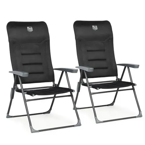 Produktbild: TIMBER RIDGE 2er Gartenstuhl Hochlehner Verstellbar 7-Fach Alu Klappstuhl gepolstert 150kg mit Armlehnen und Kopfstütze Atmungsaktiv klappbar Campingstuhl Balkonstuhl Klappsessel Garten Terrasse
