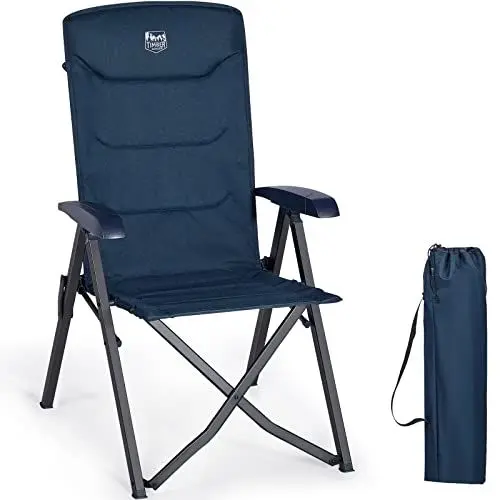 Produktbild: TIMBER RIDGE Campingstuhl Faltbar Hohe Lehne Kleines Packmaß Klappstuhl Camping 150kg mit 4 Positionen verstellbar mit Tasche Liegestuhl Alu für Garten Balkon Wohnmobil Blau