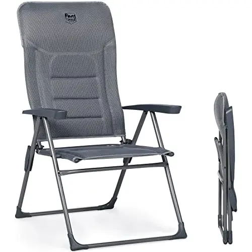 Produktbild: TIMBER RIDGE Campingstuhl Faltbar mit Hohe Lehne Klappstuhl Luxus Gepolstert Balkonstuhl mit 7 Positionen verstellbar Gartenstuhl für Camp, Garten, Balkon Belastbar 150 KG Grau