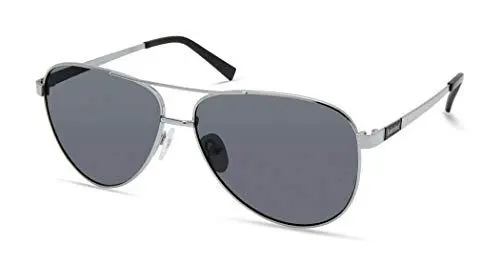 Produktbild: Timberland TBA9267 Herren Sonnenbrille, Casual Sonnenbrille aus leichtem Metall, Pilotenform, Rauch polarisierte Gläser, glänzendes Gewehrgrau.