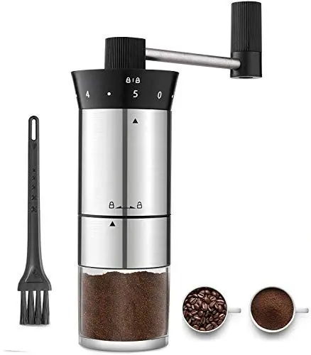 Produktbild: TIMCOOK Manuelle Kaffeemühle 5 Verstellbarer Mahlgrad Tragbar Handkaffeemühle aus Edelstahl mit Keramikmahlwerk und Bürste