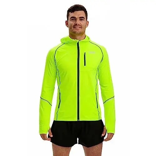 Produktbild: time to run Thermo-Laufjacke für Herren mit Frontreißverschluss Kapuze und Taschen M Limonengrün
